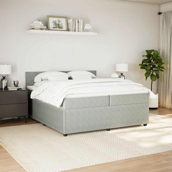 vidaXL Boxspring met matras fluweel lichtgrijs 200x200 cm
