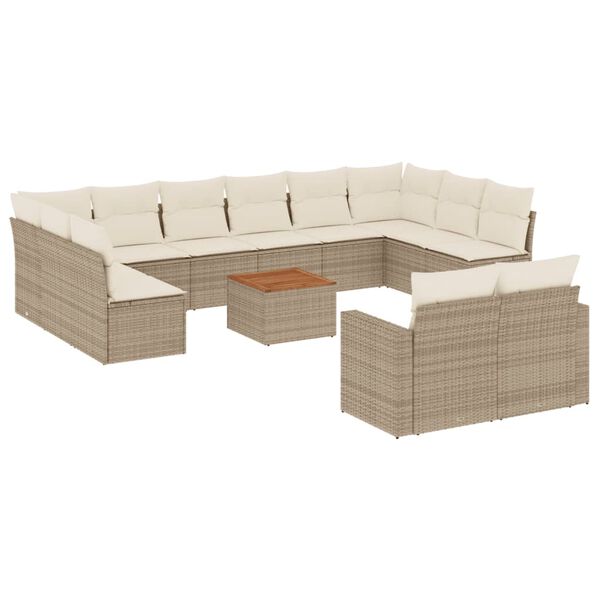 vidaXL 13-delige Loungeset met kussens poly rattan beige