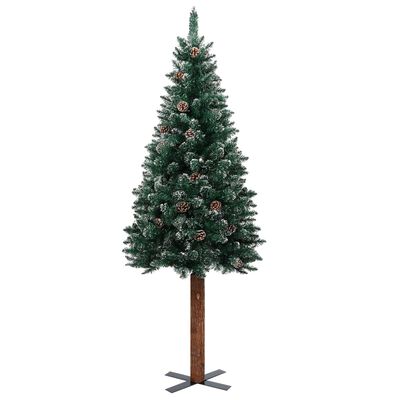 vidaXL Kerstboom met echt hout en witte sneeuw smal 150 cm groen