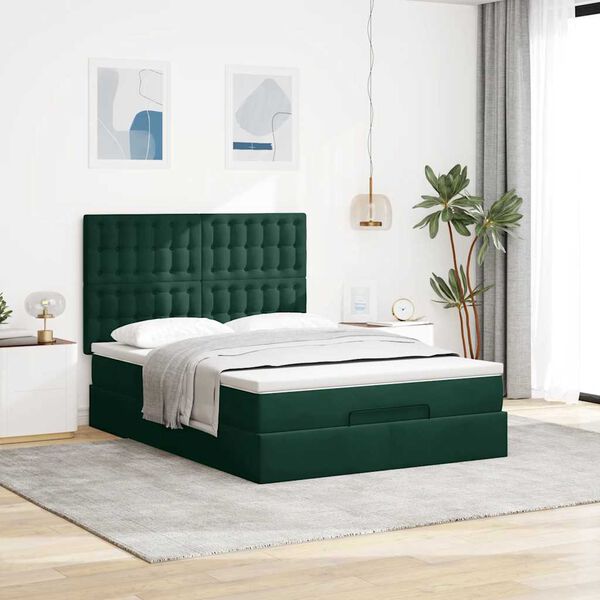 vidaXL Ottoman bed met matrassen 160x200cm fluweel donkergroen