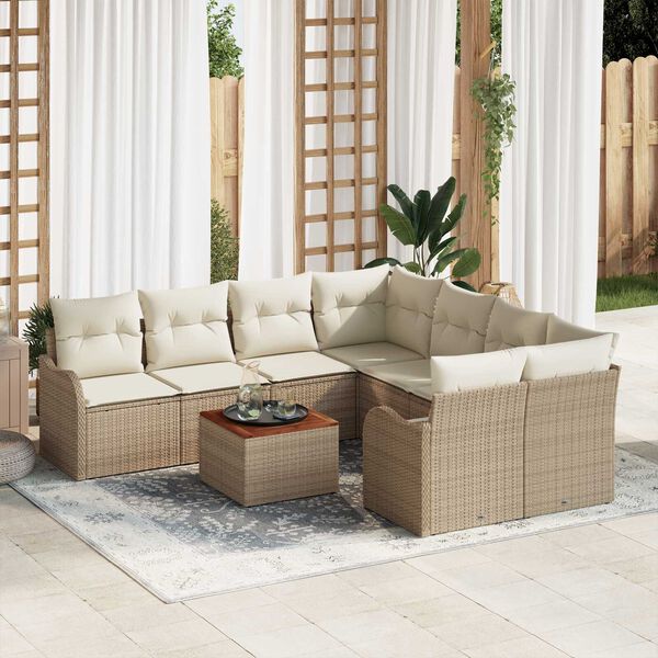 vidaXL Tuin Sofa Set 9 pcs Beige en wit