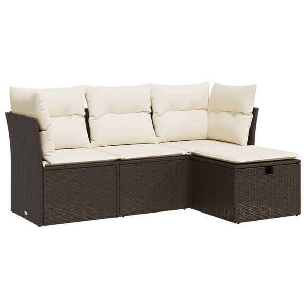vidaXL 4-delige Loungeset met kussens poly rattan bruin