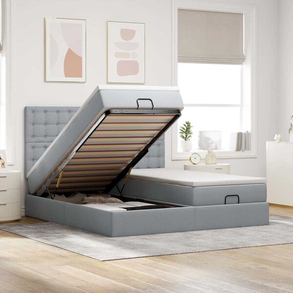 vidaXL Ottoman bed met matrassen 200x200cm stof lichtgrijs