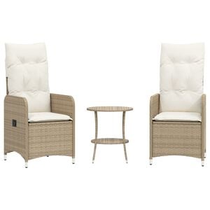 vidaXL Tuinstoelen 2 st verstelbaar met tafel poly rattan beige