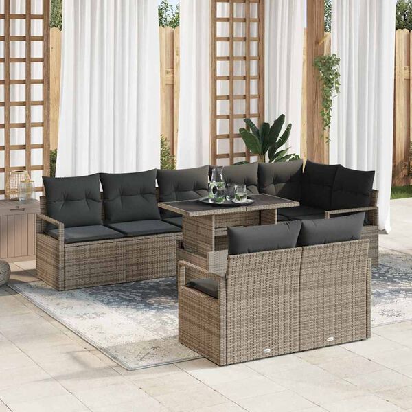 vidaXL Tuin Sofa Set met kussen 9 pcs Grijs poly rattan