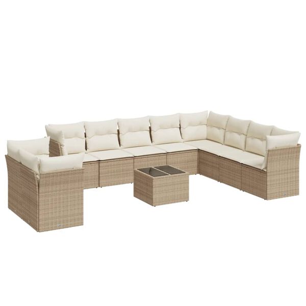 vidaXL 11-delige Tuinset met kussens poly rattan beige