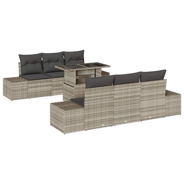 vidaXL Tuin Sofa Set met kussen 7 pcs Licht Grijs en Donker Grijs
