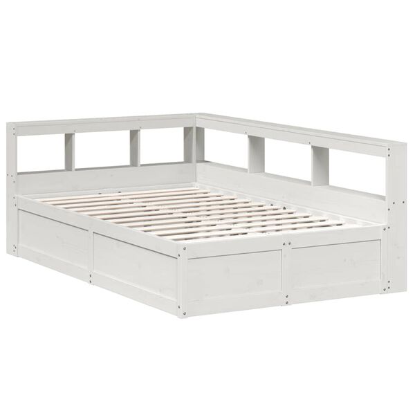 vidaXL Bed met boekenkast zonder matras grenenhout wit 140x190 cm