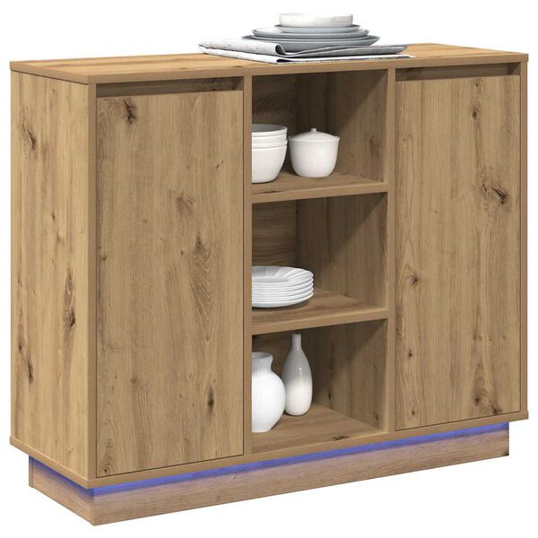 vidaXL LED Sideboard Artisan Eiken 90 x 32 x 75 cm Bewerkt hout