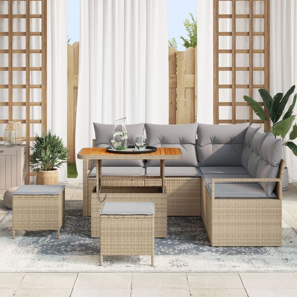 vidaXL Tuin Sofa Set met kussen met opslag 8 pcs Beige en Licht Grijs