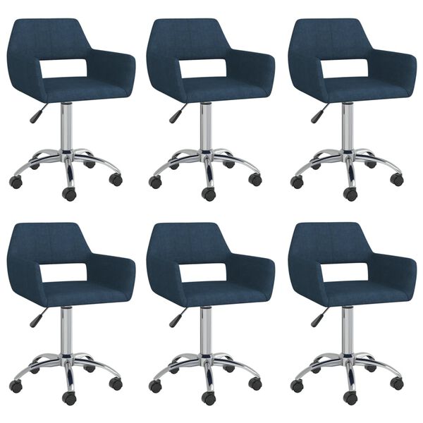 vidaXL Eetkamerstoelen draaibaar 6 st stof blauw