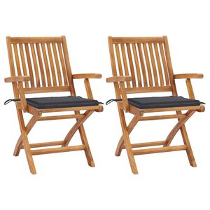 vidaXL Set van 2 klapstoelen met antracietkleurige kussens, gemaakt van massief teakhout.