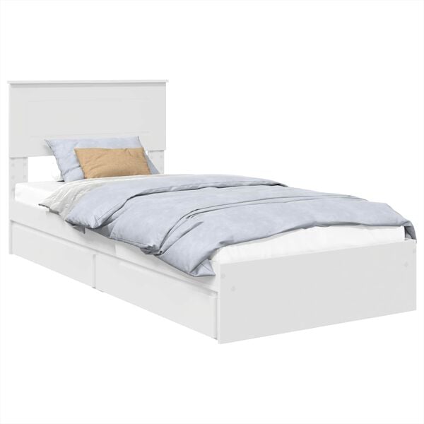 vidaXL Opslag bed met hoofdeinde met lade Wit 75 x 190 cm Bewerkt hout