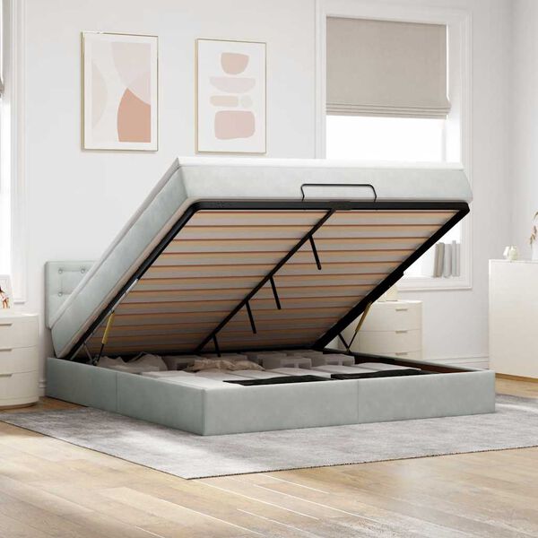 vidaXL Ottoman bed met matras en LED's 160x200cm fluweel lichtgrijs