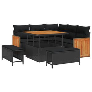vidaXL Tuinbankenset 8 pcs Zwart Poly rattan en gepoedercoat staal