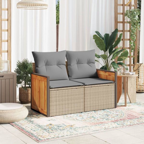 vidaXL Tuinbank 2-zits met kussens poly rattan beige