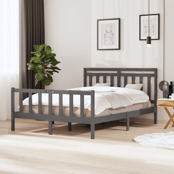 vidaXL Bedframe massief hout grijs 150x200 cm
