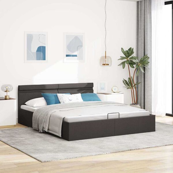 vidaXL Bedframe met opbergruimte en LED stof donkergrijs 180x200 cm