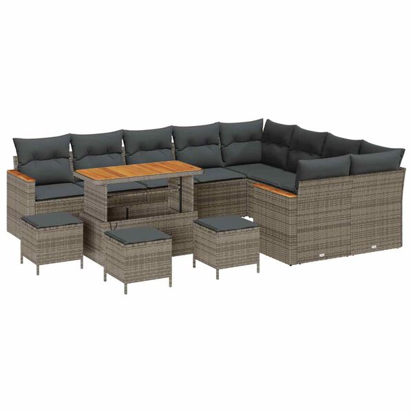 vidaXL Tuin Sofa Set met kussen met opslag 13 pcs Grijs Poly Rattan