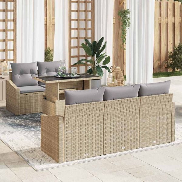 vidaXL Tuin Sofa Set met kussen met opslag 6 pcs Beige poly rattan
