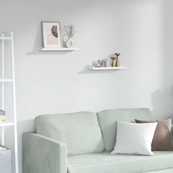 vidaXL Wandplank met plank 2 pcs Wit Marmer 40 x 9 x 3 cm Bewerkt hout