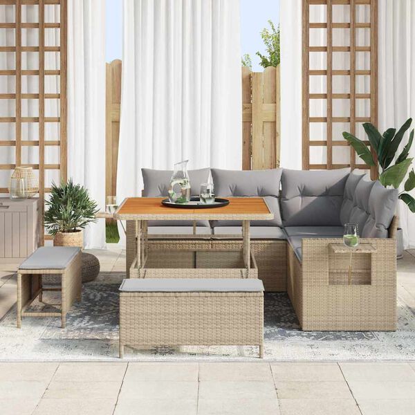 vidaXL Tuinbankenset met kussen 9 pcs Beige en Licht Grijs poly rattan