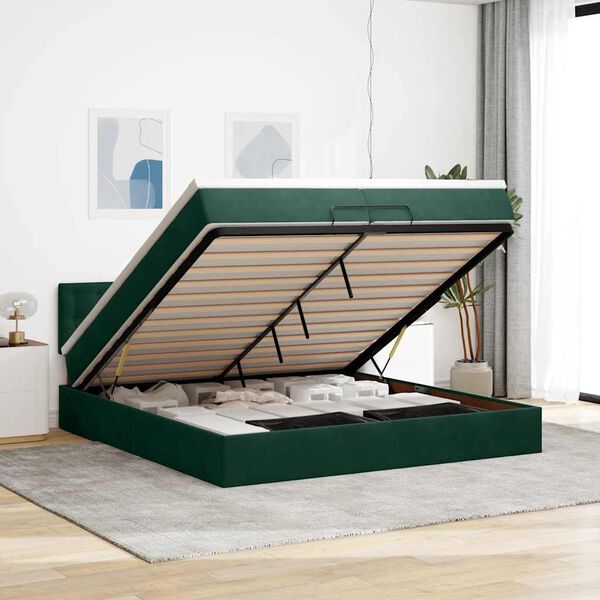 vidaXL Ottoman bed met matras 200x200 cm fluweel donkergroen