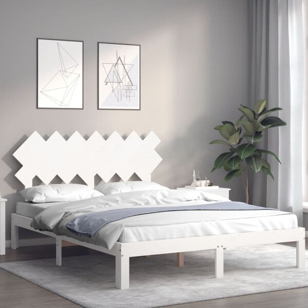 vidaXL Bedframe zonder matras massief grenenhout wit 140x190 cm