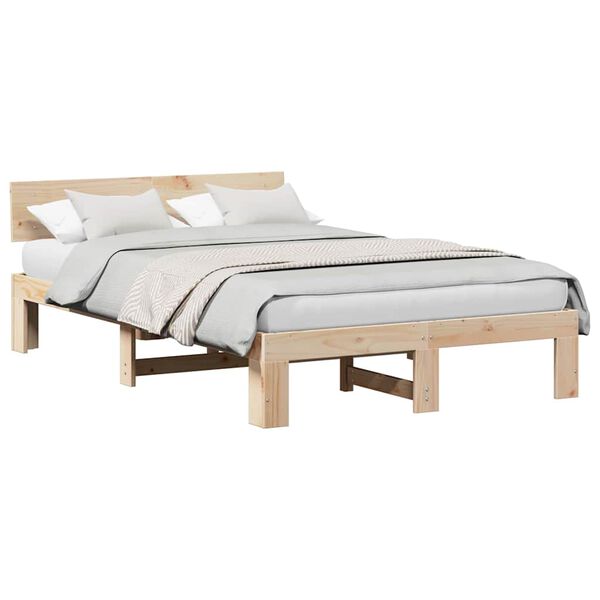 vidaXL Bedframe met hoofdeinde Naturel 140 x 190 cm Massief grenenhout