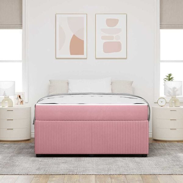 vidaXL Bedframe met matras Roze 160 x 200 cm Stof