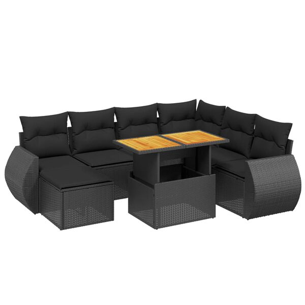 vidaXL 8-delige Loungeset met kussens poly rattan zwart