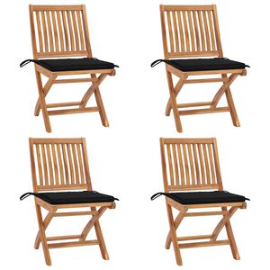 vidaXL Opklapbare stoelen met kussens, 4 stuks, massief teakhout
