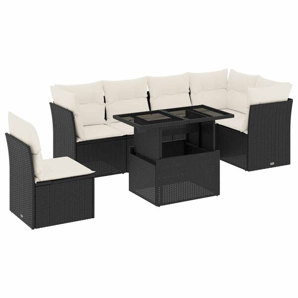 vidaXL 7-delige Loungeset met kussens poly rattan zwart