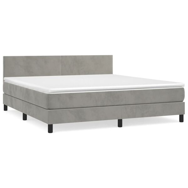 vidaXL Boxspring met matras fluweel lichtgrijs 160x200 cm