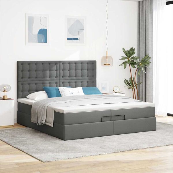 vidaXL Ottoman bed met matrassen 200x200cm stof donkergrijs