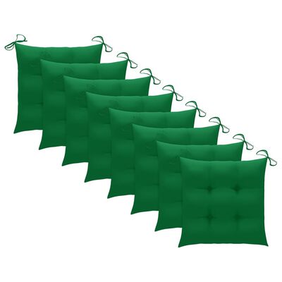 vidaXL Eetkamerstoelen 8 st met groene kussens massief teakhout