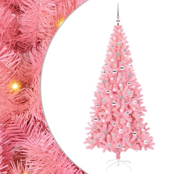 vidaXL Kerstboom met 300 LED met standaard Roze 240 cm PVC