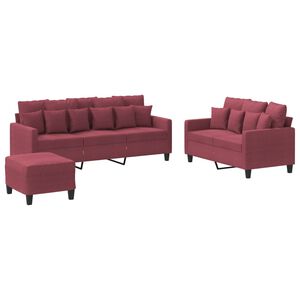 vidaXL 3-delige Loungeset met kussens stof wijnrood