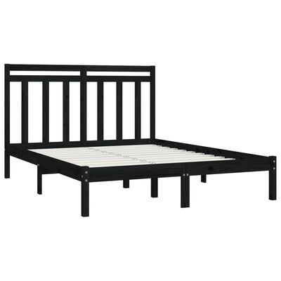 vidaXL Bedframe massief hout zwart 135x190 cm