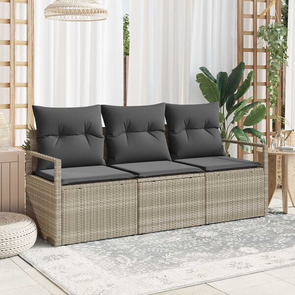 vidaXL Tuin Sofa Set met kussen met opslag 3 pcs Lichtgrijs
