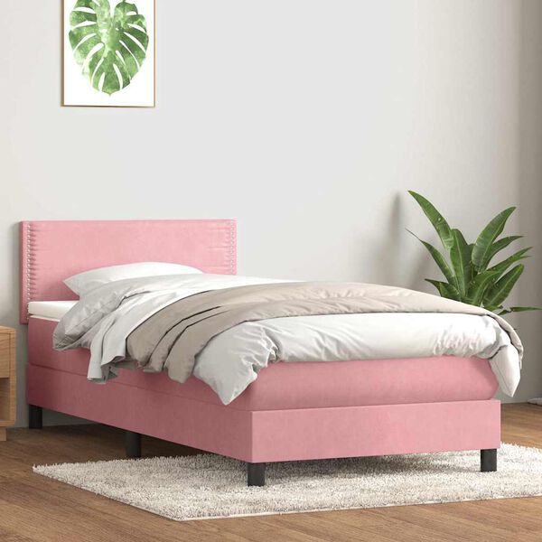 vidaXL Boxspring met matras fluweel roze 80x210 cm