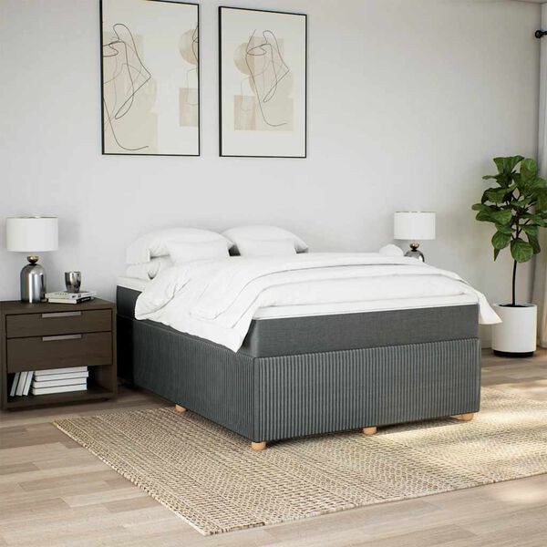 vidaXL Boxspring met matras stof donkergrijs 140x190 cm