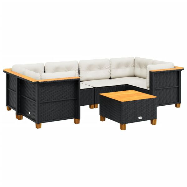 vidaXL 7-delige Loungeset met kussens poly rattan zwart