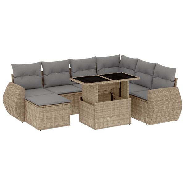 vidaXL 8-delige Loungeset met kussens poly rattan beige