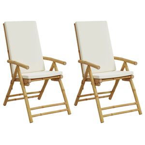 vidaXL Tuinstoelen 2 st inklapbaar met kussens bamboe