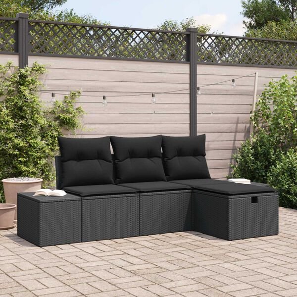 vidaXL Tuin Sofa Set met kussen 4 pcs Zwart Poly riet