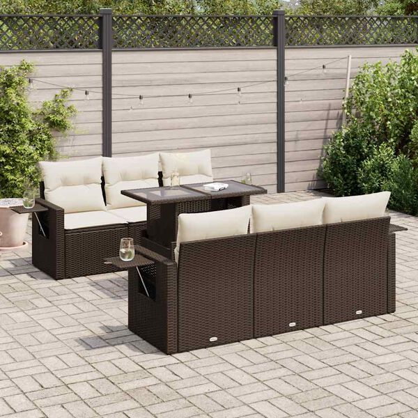 vidaXL 7-delige Loungeset met kussens poly rattan bruin