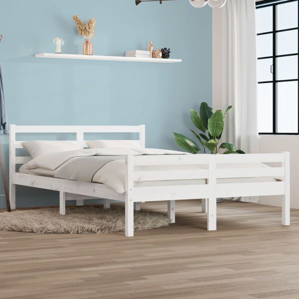 vidaXL Bedframe massief hout wit 140x200 cm