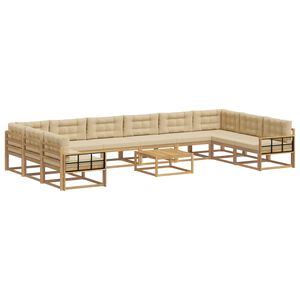 vidaXL Buiten bankenset met kussen 11 pcs Wit en Beige