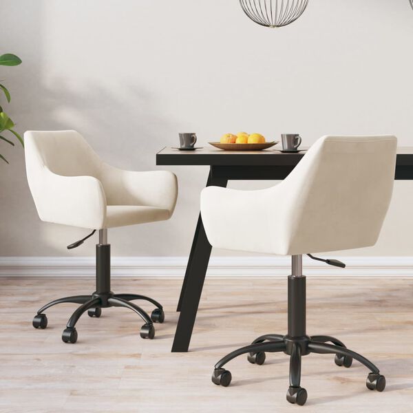 vidaXL Eetkamerstoelen draaibaar 2 st fluweel cr&egrave;mekleurig